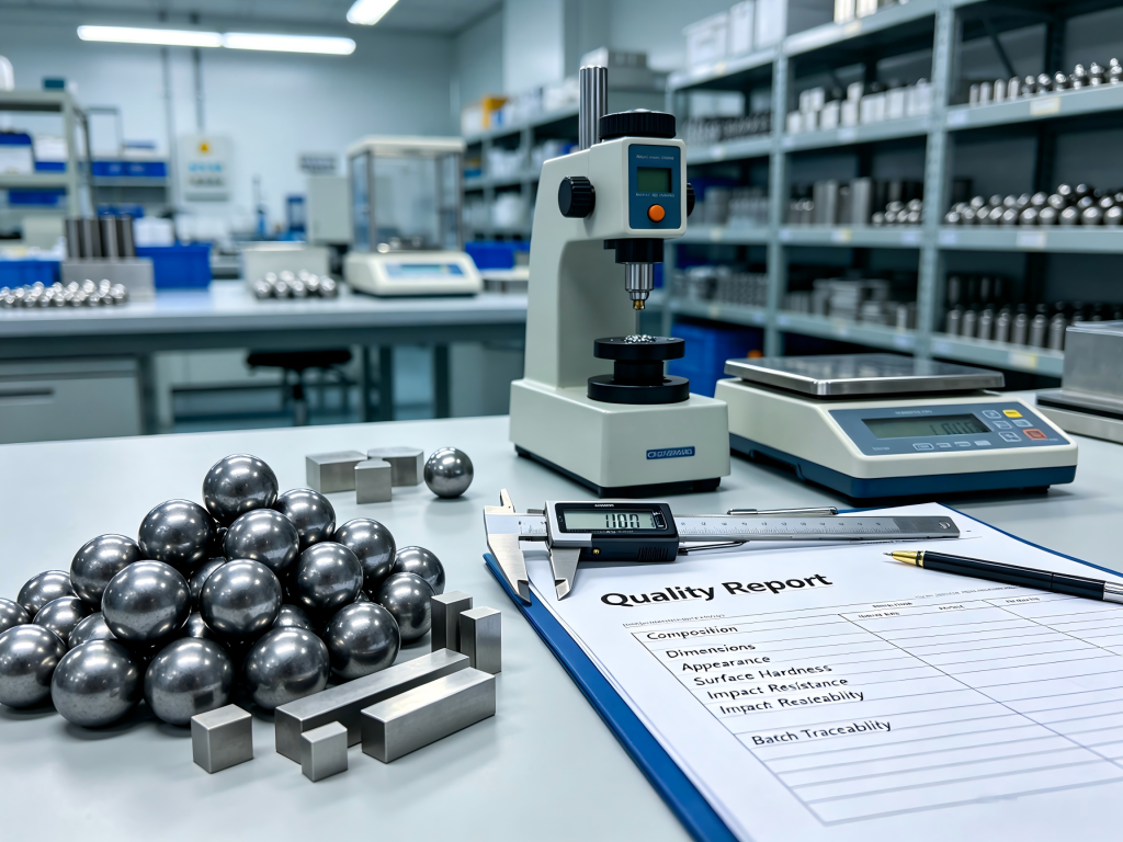 What indicators should be included in the quality report on grinding balls?